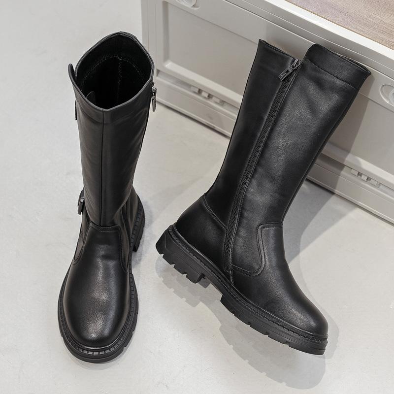 Fashion Size 38-46 Men's Fashionable High-Top Leather Boots Genuine Cowhide Shoes Side Zipper Thick-Sole Cowboy Boots for Everyday Wear