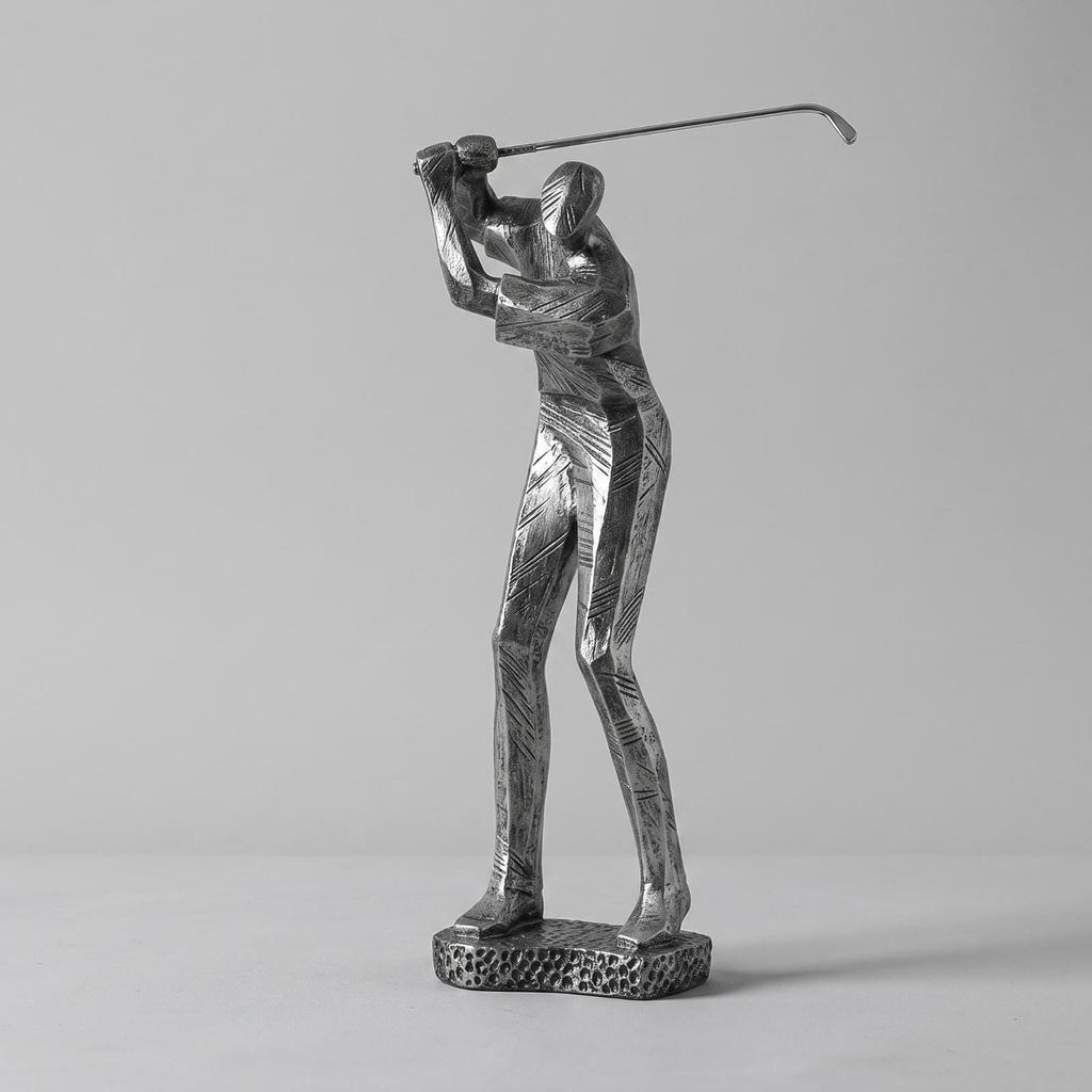 Golfer Statue with Golf Club Silver-Gray Sculpture Stylish for Desk
