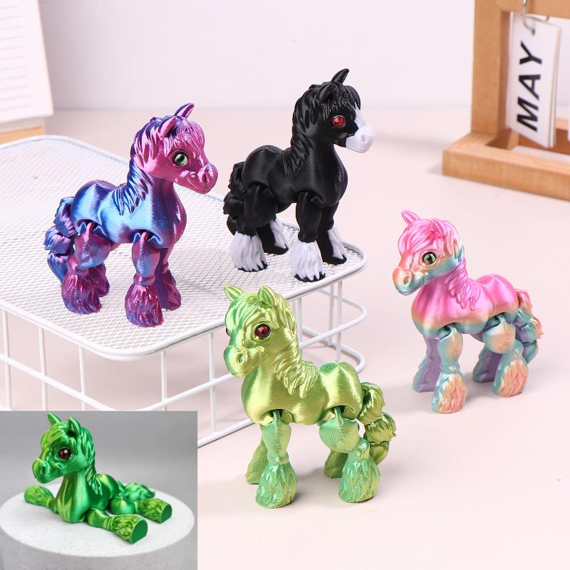 3D Printed Toy Sunshine Rainbow Horse Simulated Statue Cute Pony Joint Tail Movable Figurine Office Decor Children'S Gift