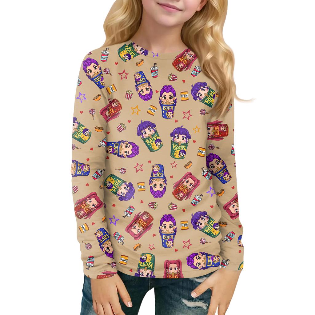 Children's Witch  Printed Long Sleeved Round Neck Top With Floral Print For Daily Casual T-shirt