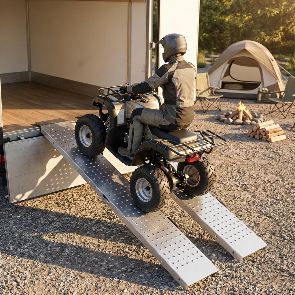 2-Piece Set Foldable Loading Ramp Metal Threshold Ramp with Handles up to 400 kg, for Tires up to 22.5 cm