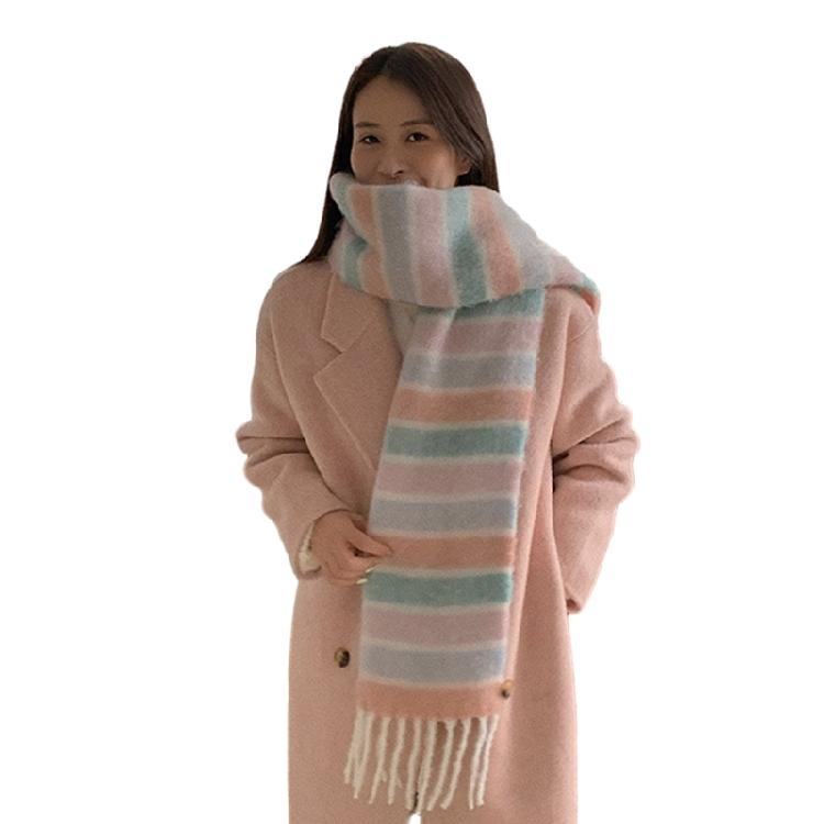 Adult Women Warm Scarf Thicken Rainbow Long Scarf Soft CashmereFeel Shawl Scarf