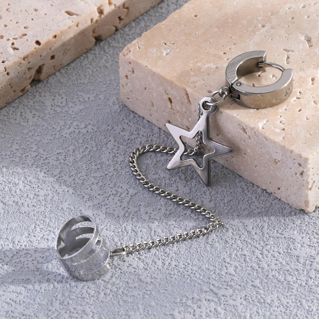 Fashionable Silver Star Chain Ear Cuff Earrings For Trendy Women 2022 Summer