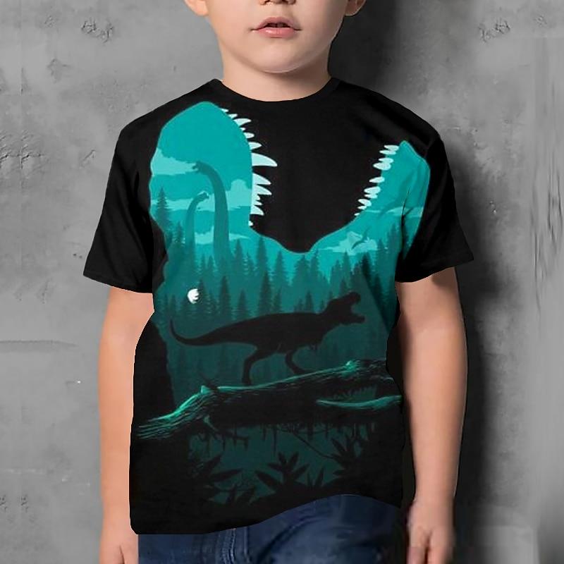 Kids Boys' T Shirt Short Sleeve Dinosaur Graphic Animal Black Children Tops Summer Active Cool Cute School Daily