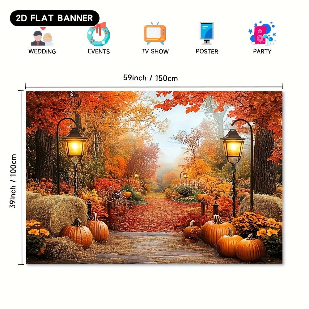 1 piece 2D flat printing autumn harvest pumpkin maple leaf street lamp background cloth decorative banner