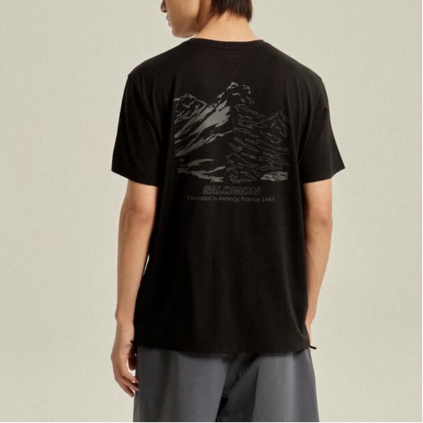 Salomon Logo Round Neck Short Sleeve T-Shirt Men Tops Black C28080