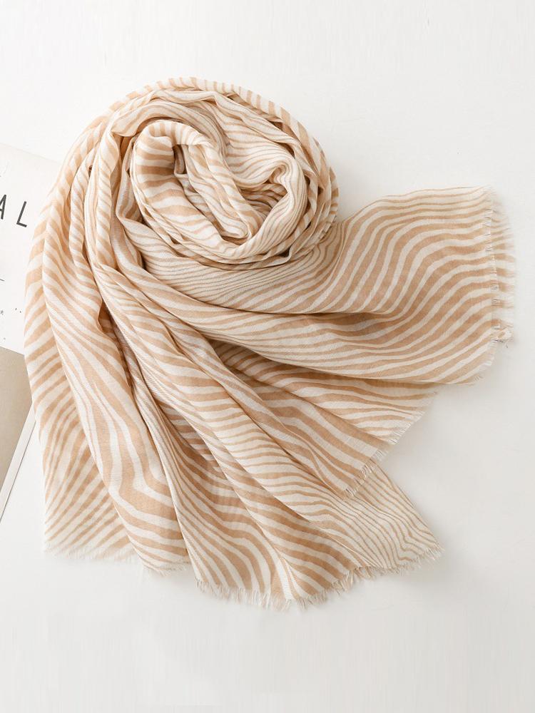 Elegant Women Silk Scarf Wrap Shawls Vintage Striped Print Sunscreen Bandanas Hijab Mujer Boho Scarve Pareo Casual Fashion New