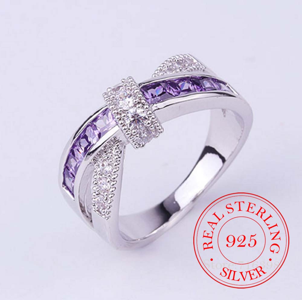 100% 925 Sterlingsilber Schmuck Vintage Lila Kristall Paar Hochzeits Silberringe für Damen Herren Mode Silberring Schmuck
