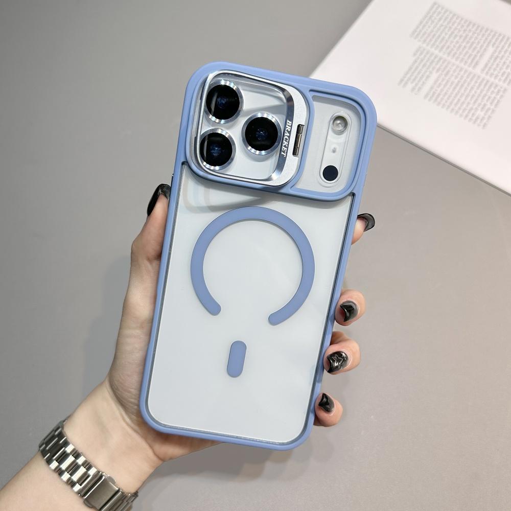 Fashion Metal Magnetic Lens Stand Case For iPhone 17 Air 16E 15 14 Plus 13 12 11 Pro Max Wireless Charge Camera Protective Cover