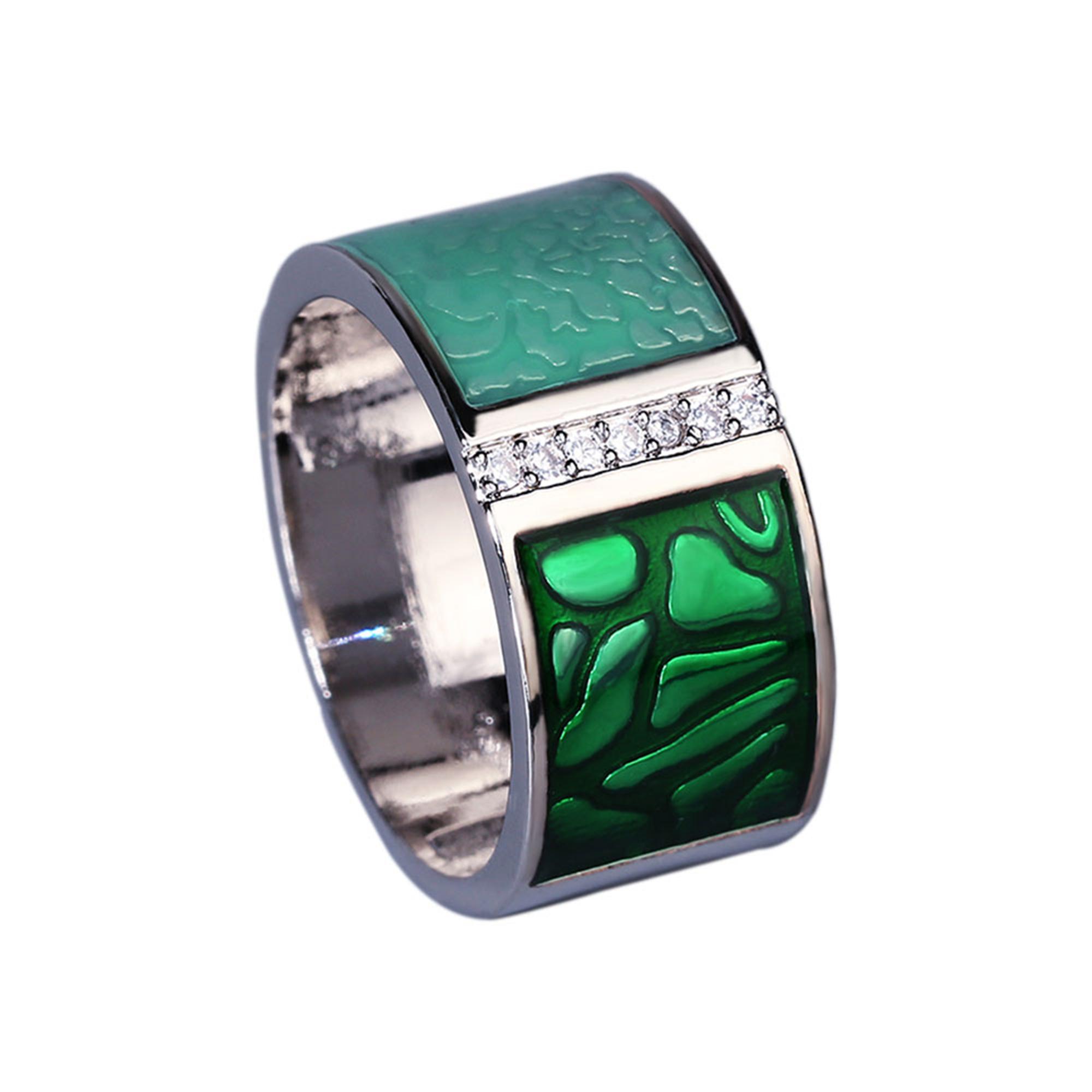 

Простое женское кольцо с зеленым геометрическим вспышкой и цирконом, модные изысканные ювелирные изделия, эмалированные украшения ручной работы, вечерние украшения 10