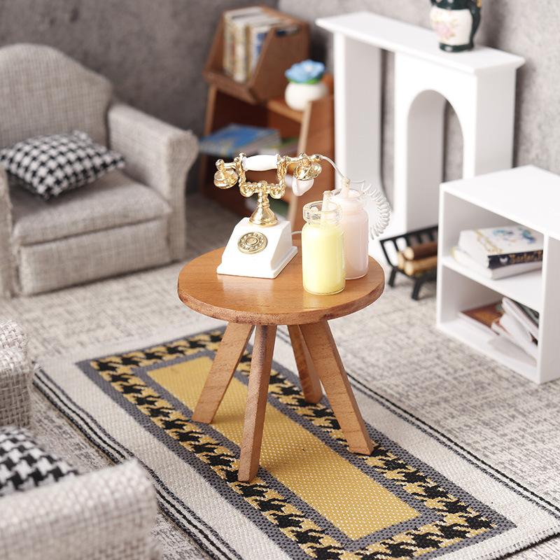 1/12 Dollhouse Simulation Mini Round Tea Coffee Table Model Dollhouse Wooden Furniture Decoration Dolls House Pretend Play Toys