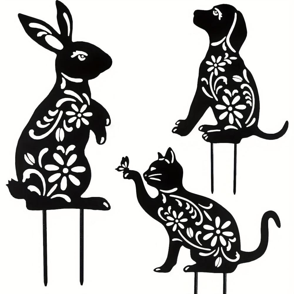 3 шт. Металлические силуэты животных Садовые колышки Собака Кошка Кролик Декор для двора и газона TY2824
