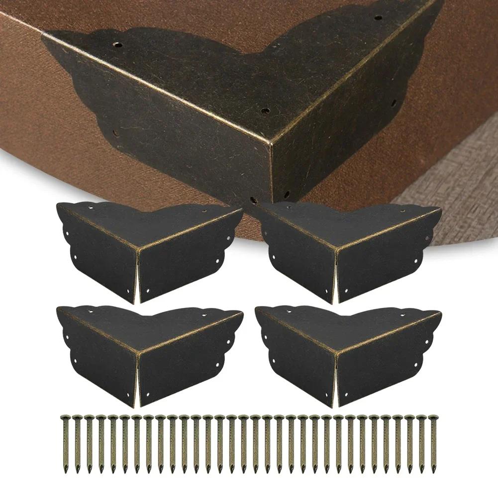 4 ks Dárková krabička Kovový rohový chránič Krabička Dekorativní roh Starožitná šperkovnice Rohový chránič Se šroubem Nábytkové kování