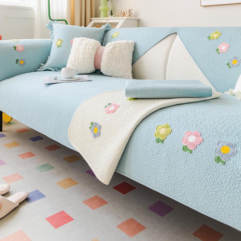 Pastoral Style Cotton Four Seasons Universal Sofa Cushion Simple Backrest Cover Towel Sofa Cover Non-Slip Sofa Cushion