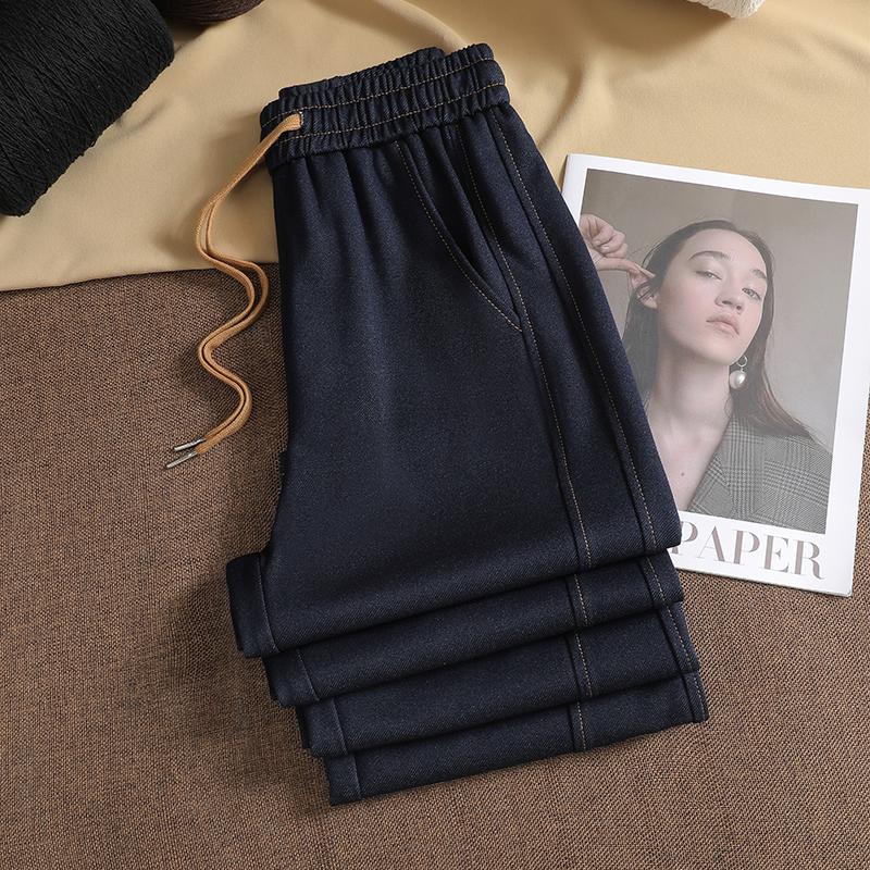 DIMANAF 2025 Autumn Winter Plus Size Women Pants Lady Long Pants Oversized Loose Casual Jeans Bottoms Thick Knitted