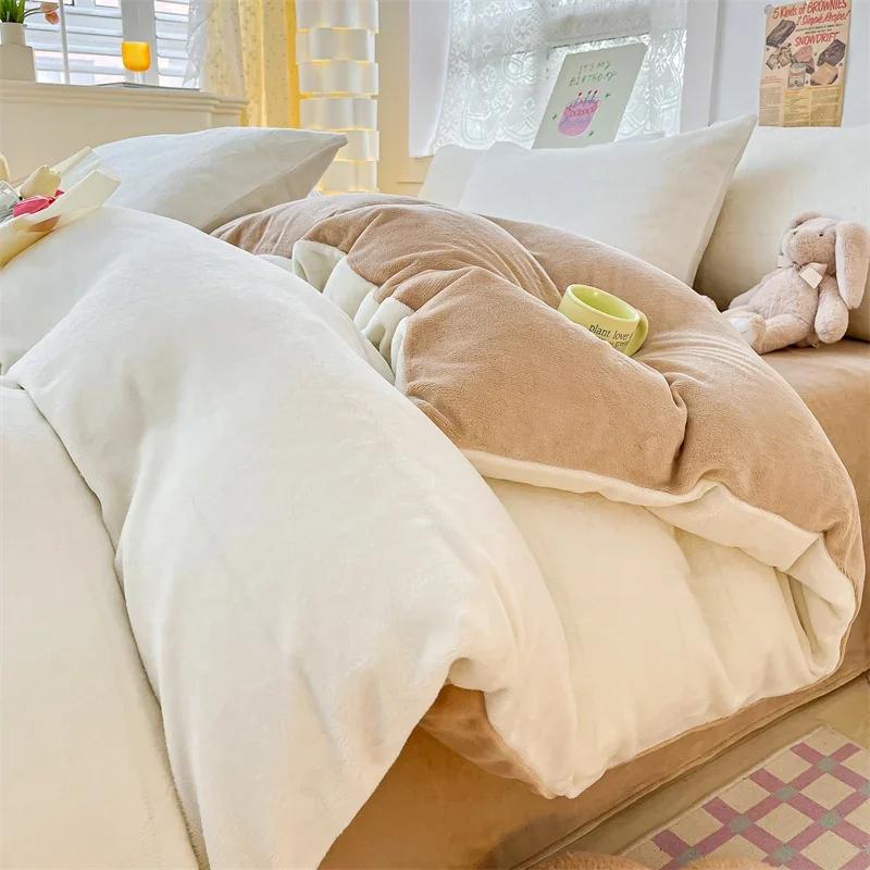 

New Simple Milk Velvet Warm Bedding Set Winter Soft Comfortable Queen Duvet Cover Set Warmth Coral Fleece Quilt Cover Sets Cozy 150x200cm 3 pcs set