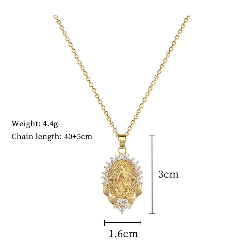 

Stainless Steel Chain Religious Virgin Mary Zircon Flower Pendant Necklaces for Women Men Accessories Jewelry Gifts