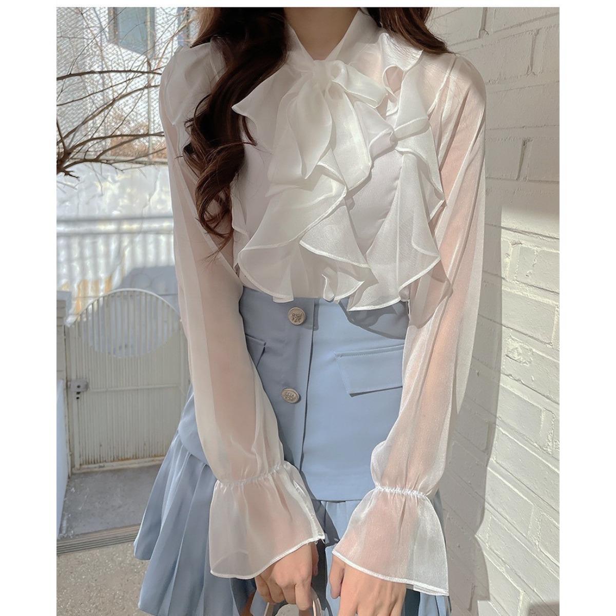 

VAYLA Spring Chiffon Blouse Fashion Office Lady Tops Sweet Bow Shirt Women Casual Long Sleeve Female Clothing Blusas Mujer XL білий