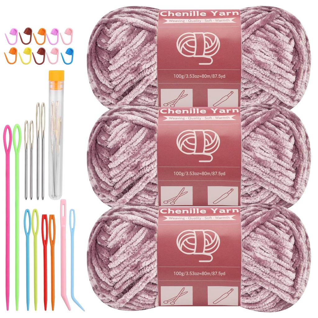 Fenrry 3 * 100g Chenille Yarn for Crocheting Knitting with Big Eye Needles Handcrafts Weaving for Making Blankets Clothes