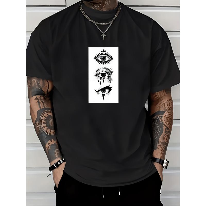 

European sizes Comfortable Graphic Tee Cool Eye Design T-Shirt for Men Ideal for Family Gatherings And Festive Gift S чёрный