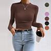 Women Solid Color Crew Neck Long Sleeve Slim Fit Casual Knit Shirt