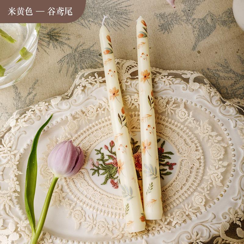2PCS Long Candles Floral Printed Colored Taper Candle Lot Wedding Candles for Stylish Home Décor