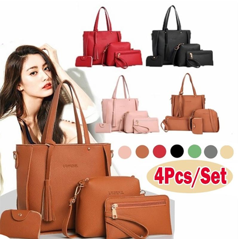 9 Colors Ladies Leather Bag Set 4Pcs Shoulder Bag Handbag Messenger Bag Set