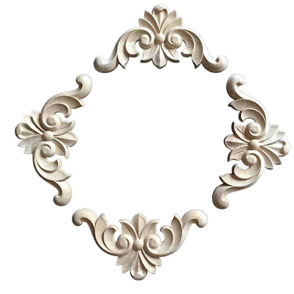 4 Carved Application Frame Wood Carvings Unsumed Figure Corner of Wooden Figures Decorative Strips