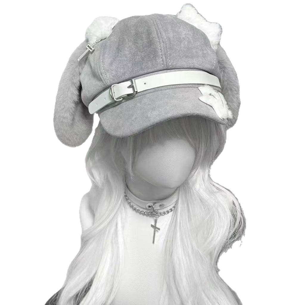 Grey Puppy Ear Hat Subculture Beret Female Cute Personality House Culture