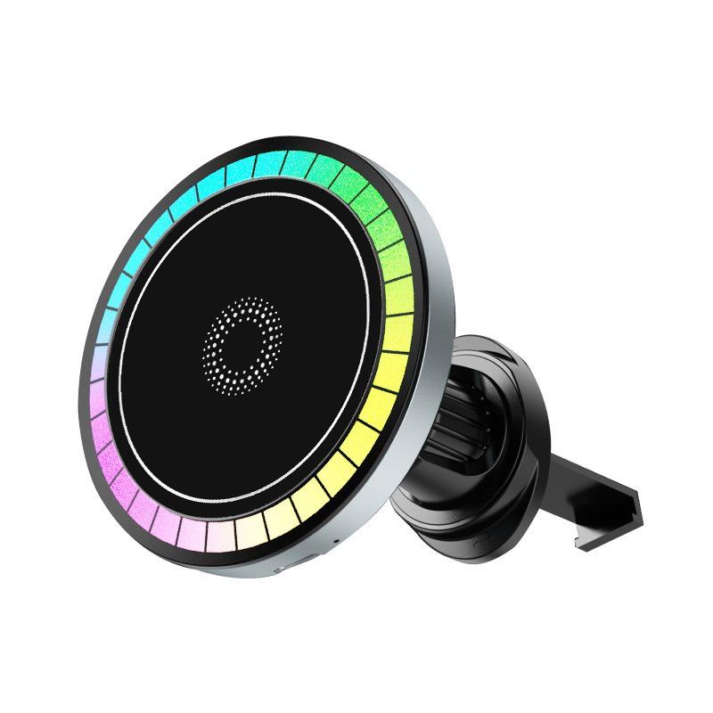Magnetic Car Wireless Charger & Phone Holder with RGB Lights - 15W Fast Charge