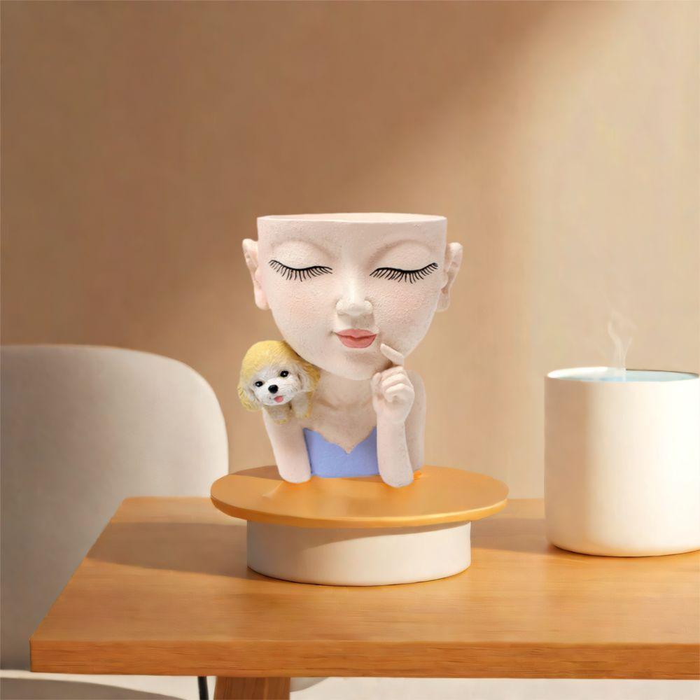 Decorative Girls Flower Pot Elegant Resin Desktop Flowerpot Creative Succulent Plant Pot  Balcony
