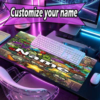 Custom Name Personalized Plants VS Zombies Pattern Mousepad, Laptop PC Desk Mat, Decorative Desk Mat for Home Keyboard Pad Gift