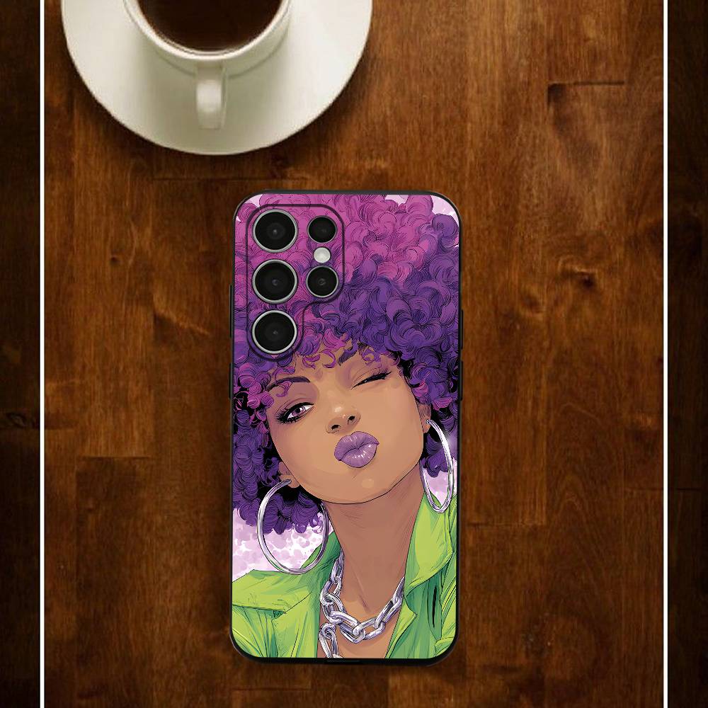 

Art Cut Afro Girl Phone Silicone Case For Samsung S24 22 20 23 21 20 Ultra Plus Lite 5G Print Cover Samsung S24fe
