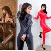 Sexy uniform one-piece zipper after opening tight leather jacket seduction open crotch showing milk patent leather workplace cosplay
