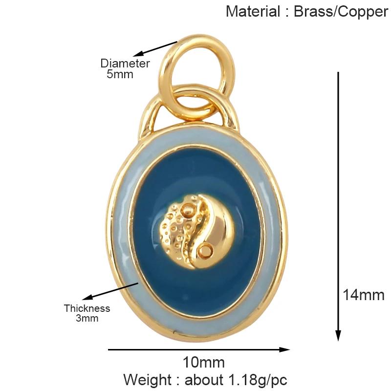 Trendy Colorful Enamel Geometry Charm Pendant,Real 18k Gold Plated Zircon Necklace Bracelet Jewelry Findings Supplies S43