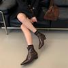 2025 Spring and Autumn New Fashion Versatile French Pointed Short Boots Women's and Women's Boots Fashion Thick Heel Thin Boots Small