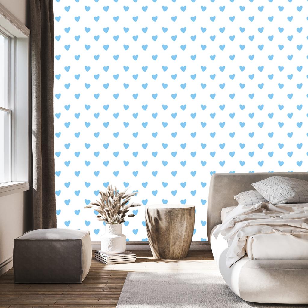 Hearts Wallpaper White and Azure 50x1000