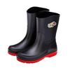 Men's Mid-Calf Rain Boots Pure Black Fishing Boots Slip-Resistant Large Size 39-48 Waterproof Rubber Shoes Eco-Friendly