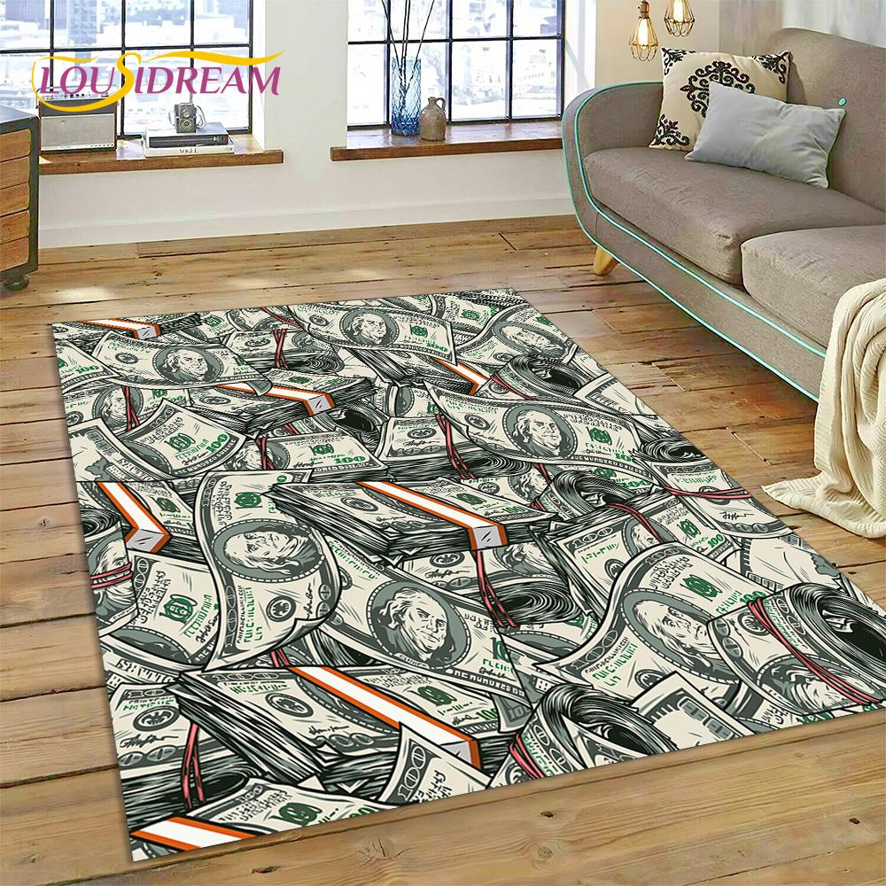3D Rich Dollar Euro Pound Money Cartoon Carpet Rug for Bedroom Living Room Home Sofa Decoration,Children Large Decor Floor Mat