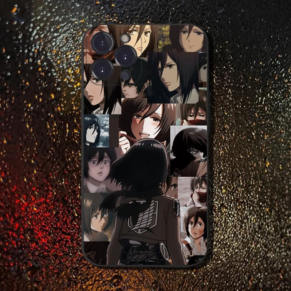 Attack On T-Titan Mikasa Phone Case For iPhone 16,15,14,13,12,11 Plus,Pro Max,XS,X,XR,SE,Mini,8,7,Soft Silicone Black Cover