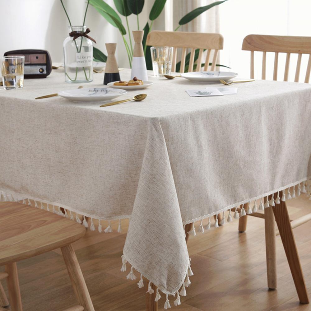Table Cloth Rectangular Elegant Tablecloths Tassel Nordic Simple Plain Linen Bamboo Hemp Table Cover Wedding For Dining Table