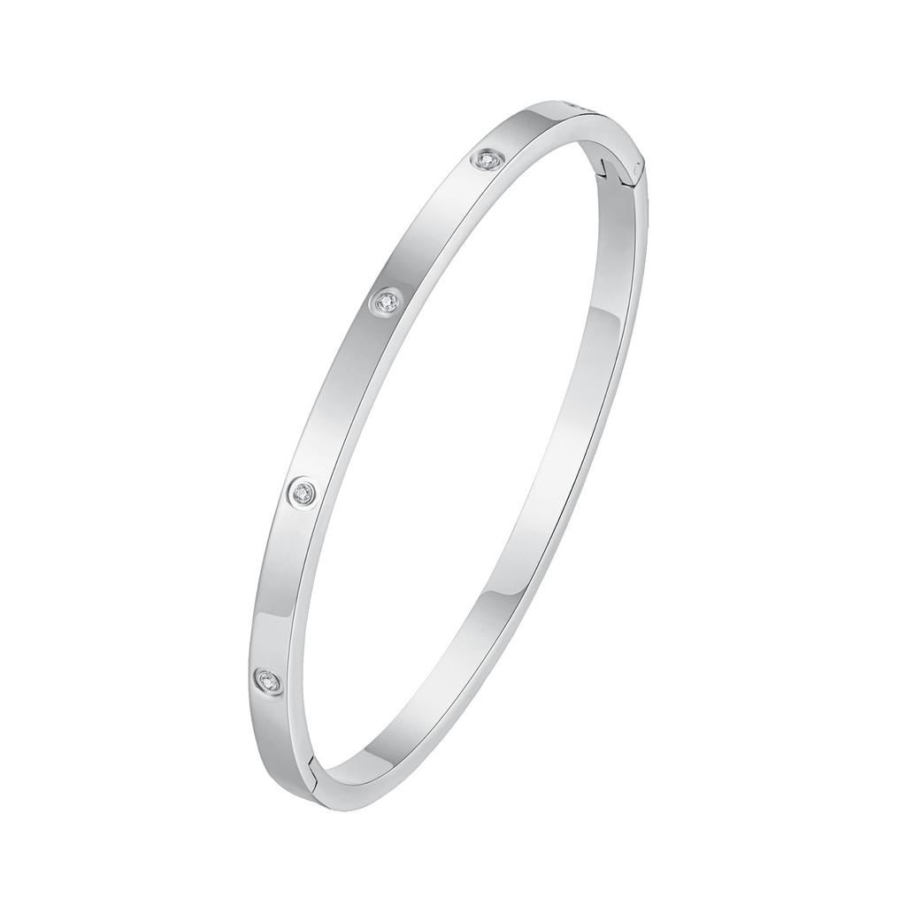 Cubic Zirconia Love Friendship Bracelets,6mm 4mm Women Bangles with CZ Stones, 18K Gold Plated Stainless Steel Jewelry