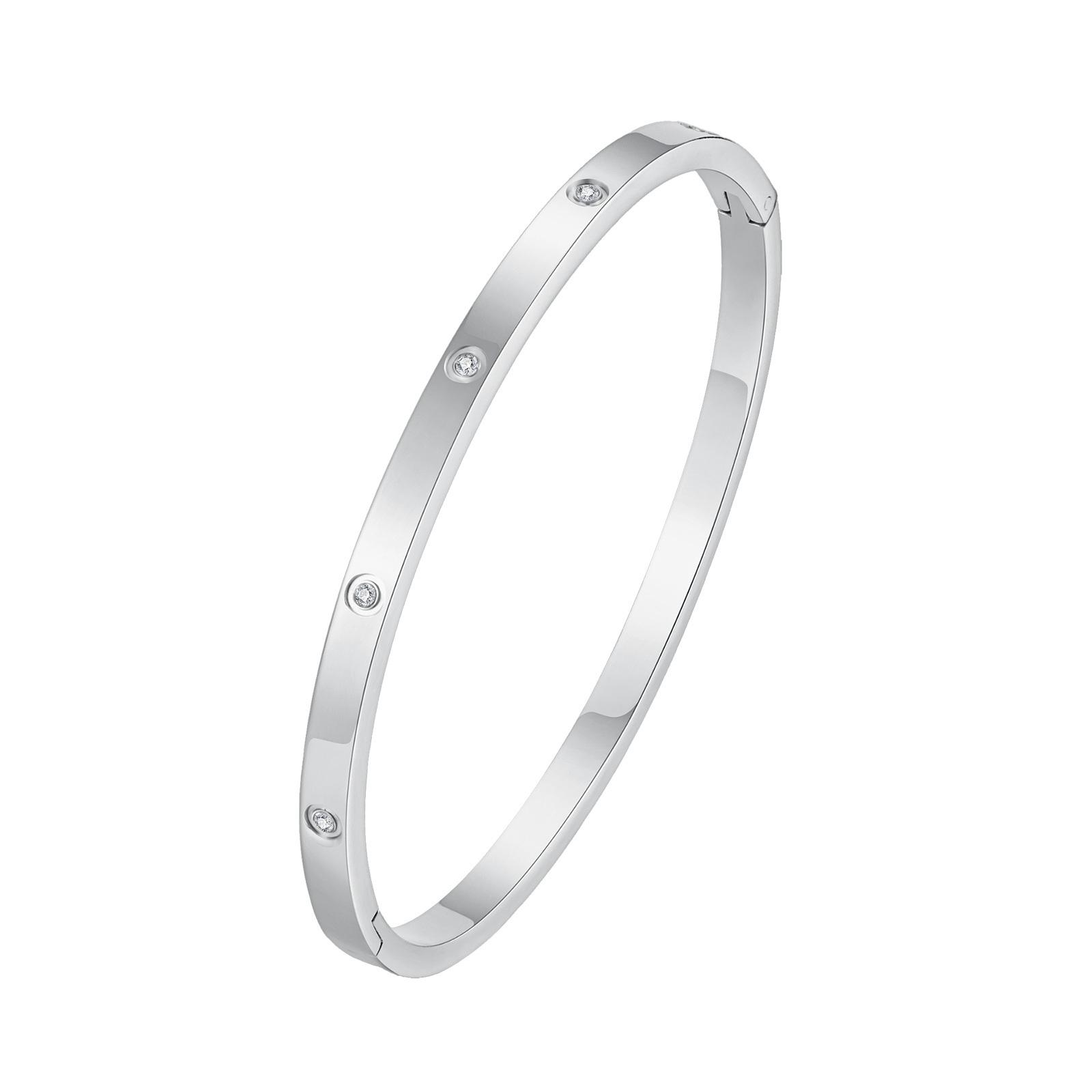 Cubic Zirconia Love Friendship Bracelets,6mm 4mm Women Bangles with CZ Stones, 18K Gold Plated Stainless Steel Jewelry