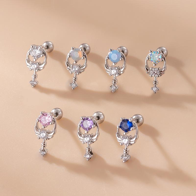 Boucles d'oreilles piercing cartilage en acier inoxydable bicolore zircon mode coréenne