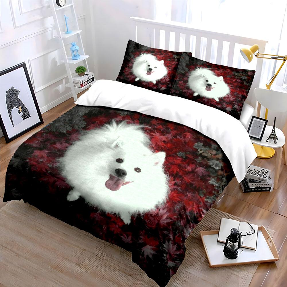 Fluffy Dog Nature Decoration Set Bedding Set with 1 Duvet Cover 2 Pillowcases Single Double King Queen, Gift