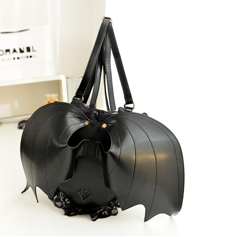 SHELKSBAG Punk Gothic Bat Wing Backpack Women Halloween Back Packs Y2k Streetwear Fashion Black Cute Everday Travel Bags