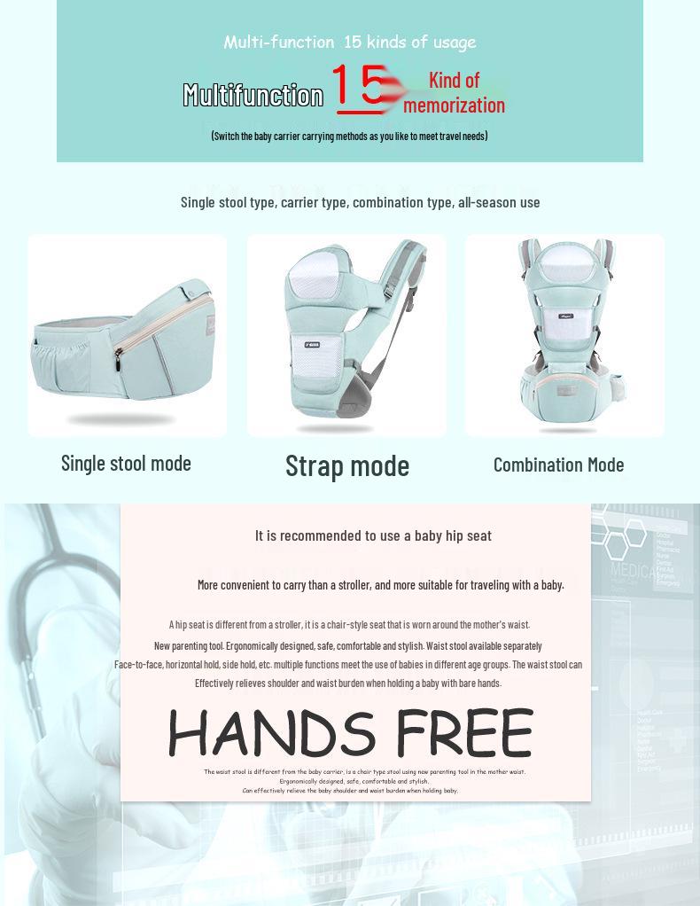 Foldable Baby Carrier Waist Stool: Dual-Use, Breathable & Portable, Front and Back Double Shoulder Baby Holder.