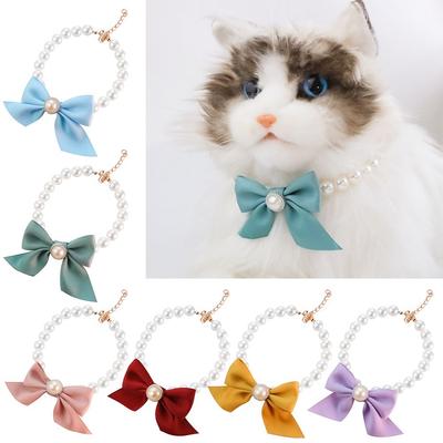 Adjustable Puppy Accessories Pet Products Bow Dog Bell Cat Jewelry Pet Pearl Collar Pearl Necklace