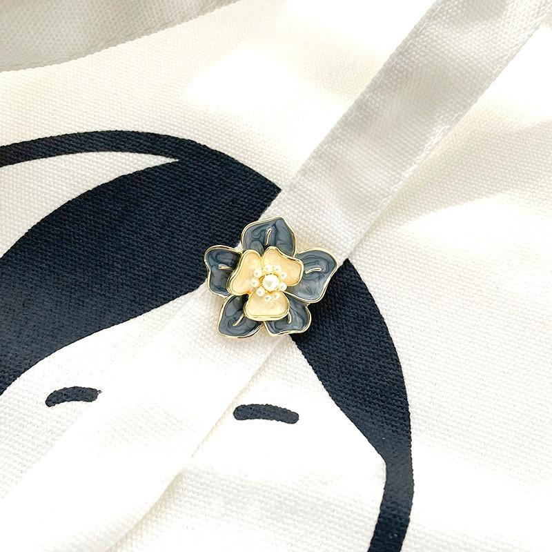 Xiaoxiangfeng Camellia Pearl Brooch, Elegant Enamel Painted Flower Pin