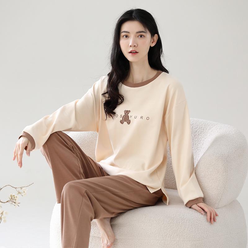 

Весна и осень 2023 г. Женский хлопковый пижамный комплект - Простая домашняя одежда с длинным рукавом XXL (67.5-77.5 kg)